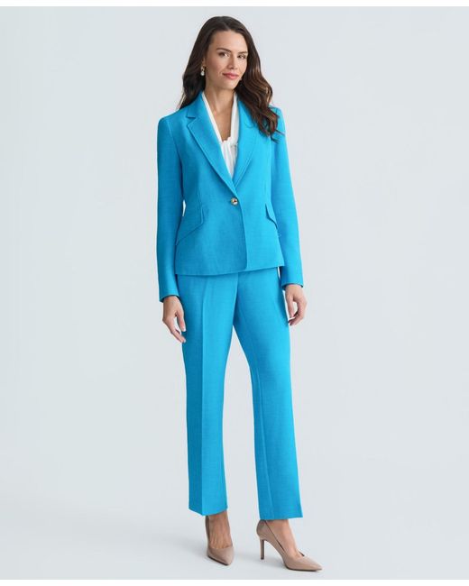 Kasper Blue Textured Notched-collar One-button Blazer