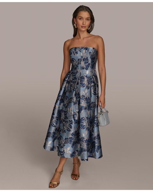 Donna Karan Jacquard Strapless A-line Dress in Blue | Lyst Donna Karan Jacquard Strapless A-line Dress in Blue | Lyst