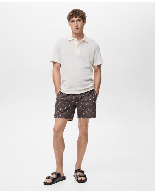 Mango White Sailboat Print Swimsuit for men