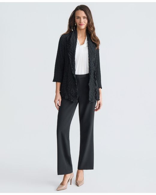 Kasper Blue 3/4-sleeve Crinkle Knit Open-front Jacket