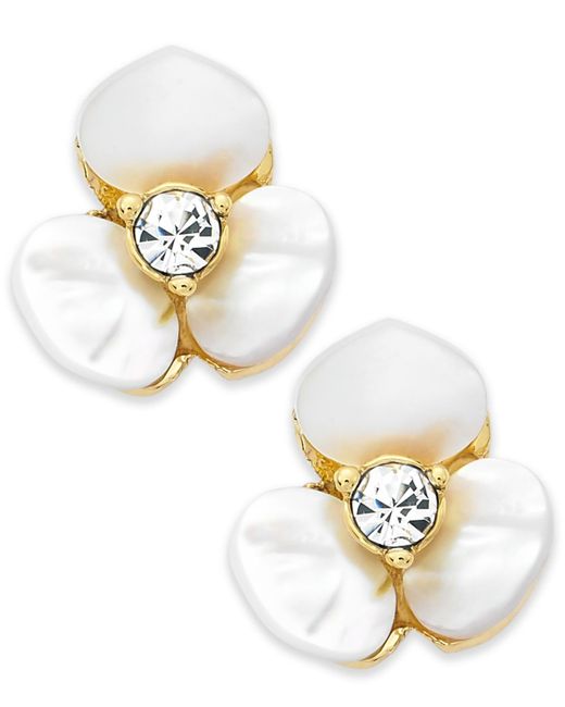 Kate Spade Metallic Earrings, Gold-tone Cream Disco Pansy Flower Stud Earrings