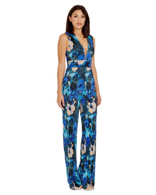 Dress the Population Blue Hunter Floral-print Jumpsuit