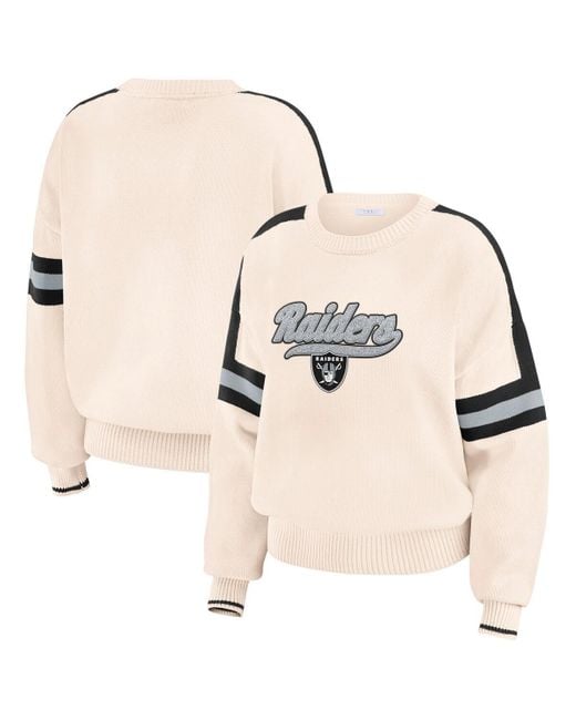 WEAR by Erin Andrews Natural Las Vegas Raiders Stripe Pullover Sweater