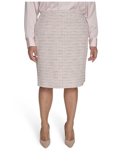 Calvin Klein Natural Plus Size Tweed Pencil Skirt