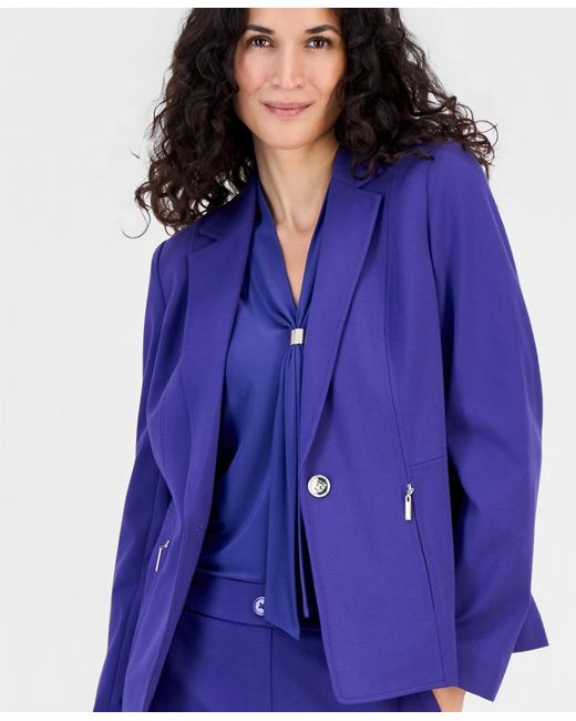 Kasper Purple Petite Notch-collar One-button Compression Jacket