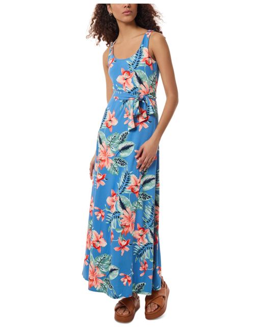 Jones New York Blue Floral-print Sleeveless Maxi Dress