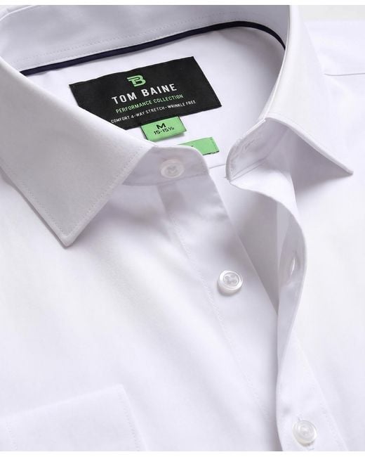 Tom Baine White Performance Stretch Solid Button Down Shirt for men