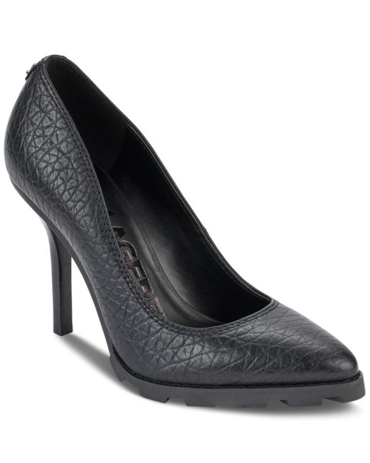 Karl Lagerfeld Black Madelyn Slip On Pointed Toe Lug Sole Pumps