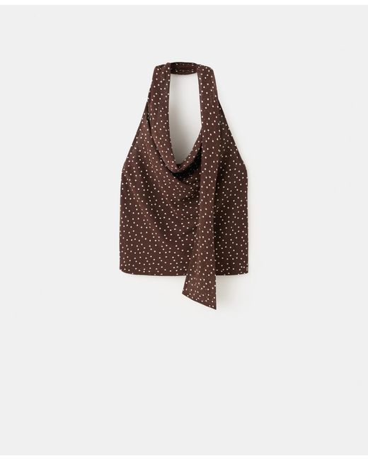 Mango Brown Draped-neck Scarf Top