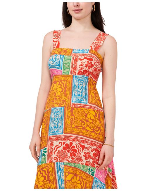 Msk Orange Printed Smocked Maxi Dress