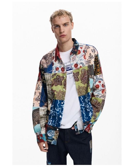 Desigual Blue Patch-effect Carp Shirt for men