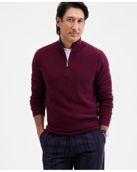 Club Room Men's Red Quarter-zip Sweater