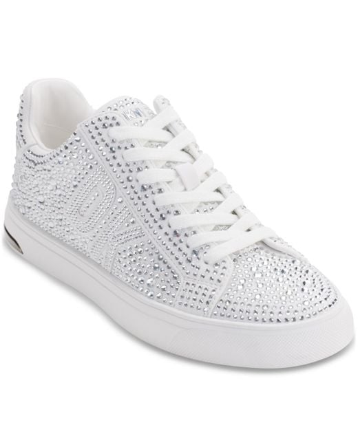 DKNY White Abeni Rhinestone Low Top Sneakers
