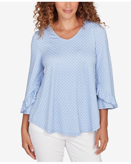 Ruby Rd Blue Top Ruby Rd. Petite Polka Dot Puff Print Knit Top in Blue | Lyst
