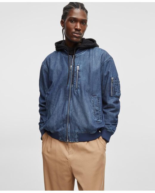 Mode Of One Men's Blue Zip-front Denim Bomber Jacket