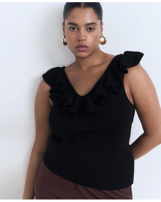 Mango Black Ruffle Knit Top