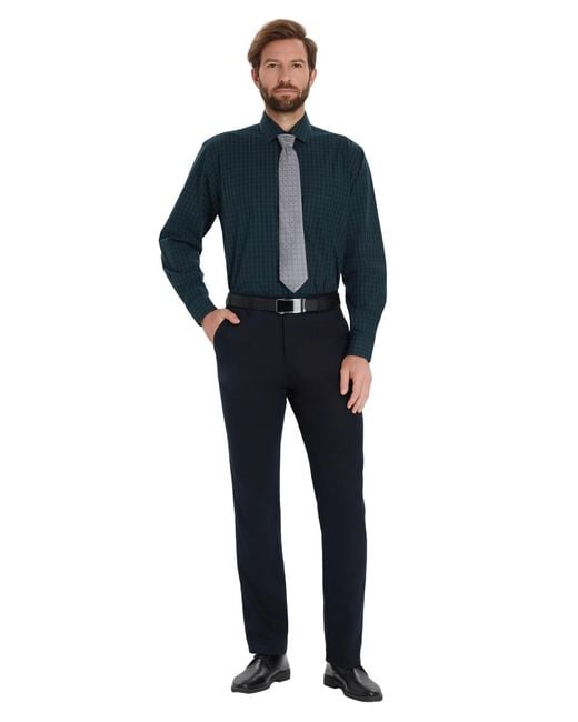 Club Room Blue Mini Blackwatch Regular-fit Dress Shirt for men