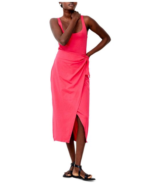 French Connection Red Zena Jersey Sleeveless Wrap Dress