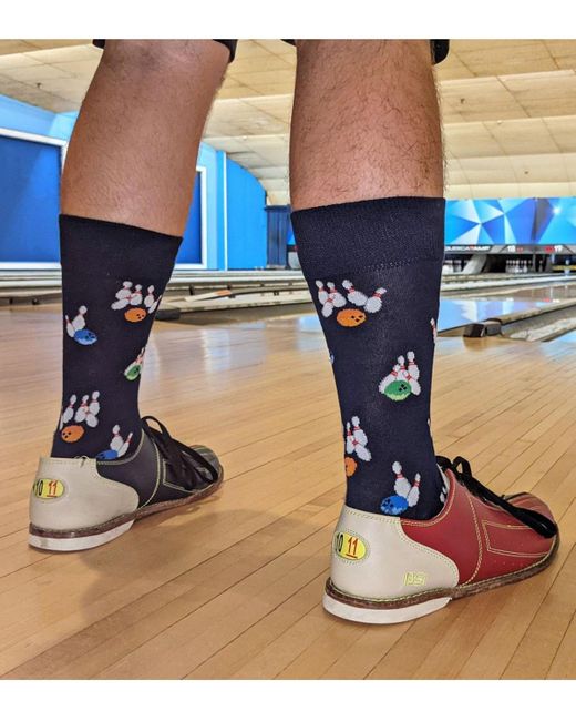 Memoi Blue Let's Go Bowling Novelty Crew Socks for men