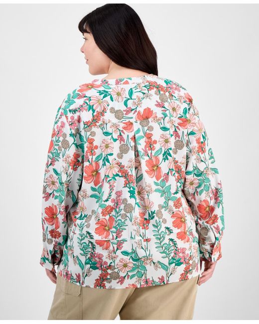 Tommy Hilfiger Red Plus Size Floral-print Popover Tunic