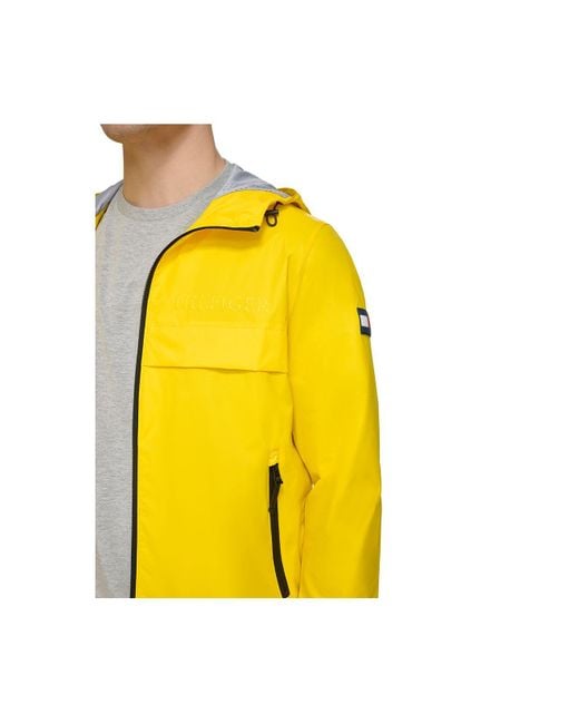 Tommy Hilfiger Stretch Hooded Zip-front Rain Jacket in Yellow for Men | Lyst