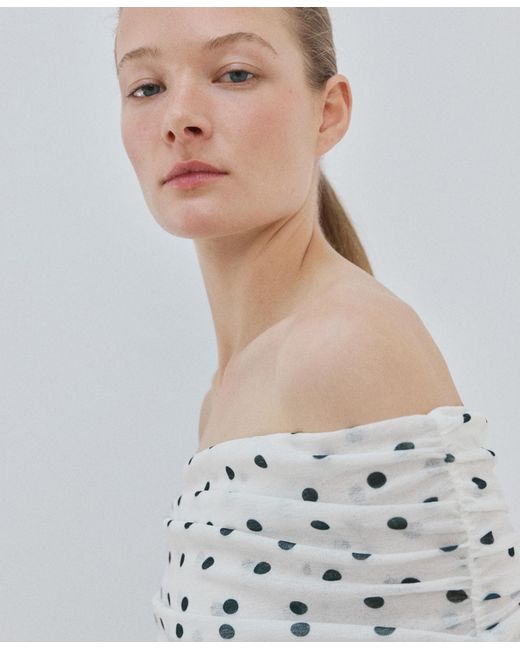 Mango Gray Polka-dot Strapless Shirt