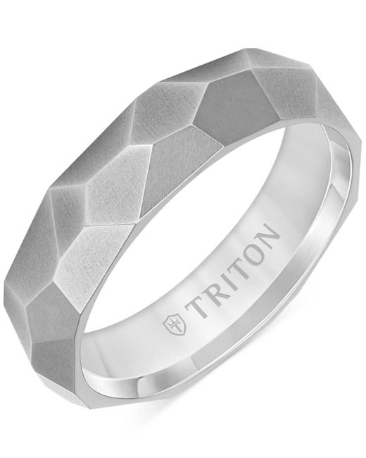 Triton White Faceted Brush Finish Wedding Band for men