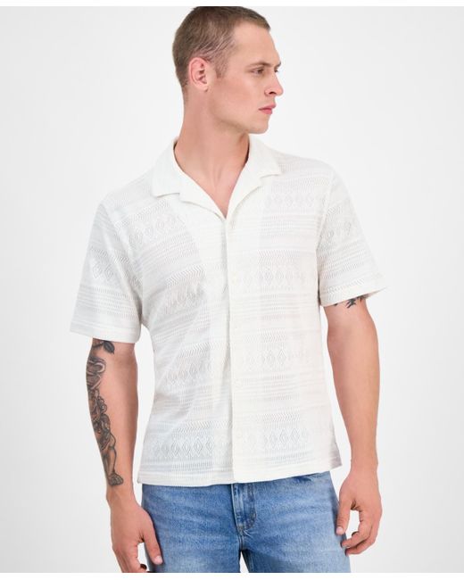 Sun & Stone White Sun + Stone Alessio Short Sleeve Textured Knit Button-front Camp Shirt for men