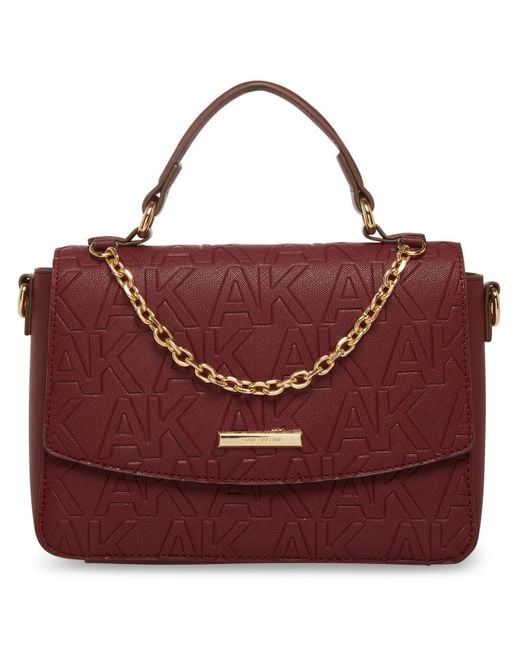 Anne Klein Synthetic Embossed Top Handle Satchel Bag With Swag Chain in