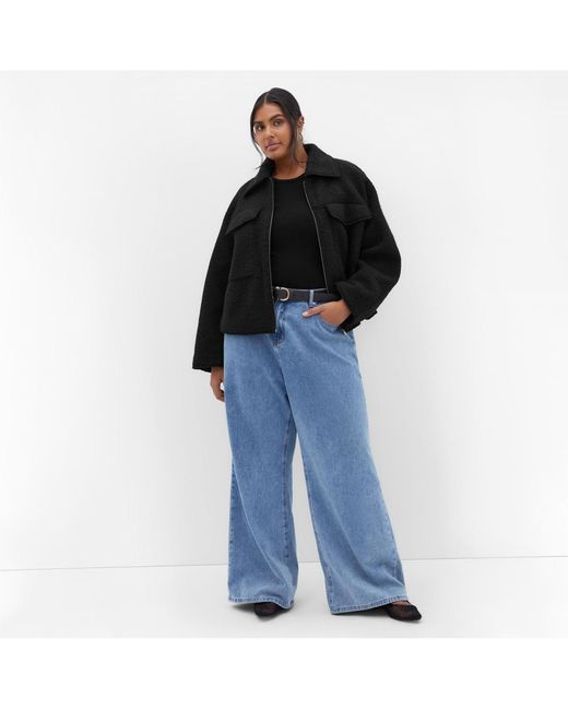 City Chic Blue Plus Size Boucle Zip Front Jacket