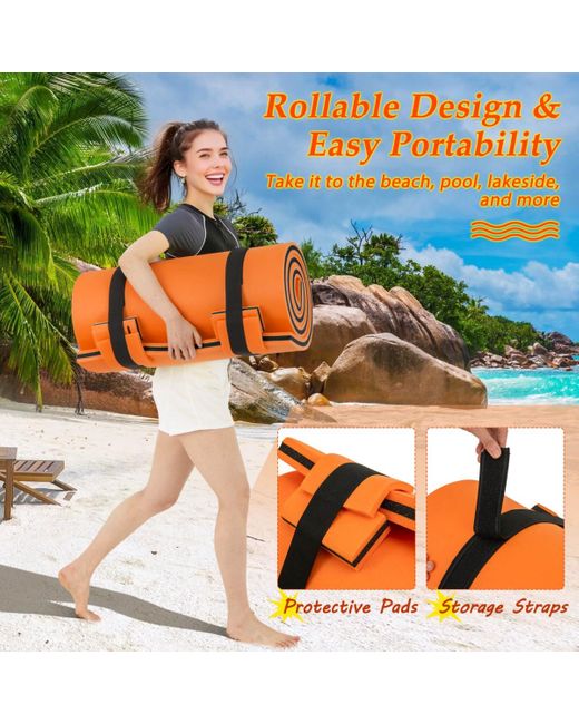 COSTWAY 3-layer Tear-resistant Foam Floating Pad Island Water Sports Relaxing Orange