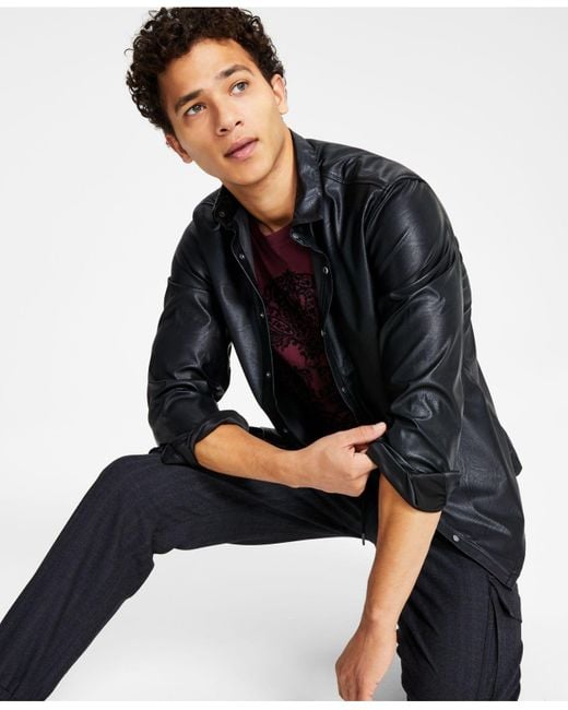 Macy's men's deals black leather jacket