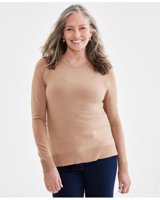 Style & Co. Natural Long Sleeve Crewneck Sweater