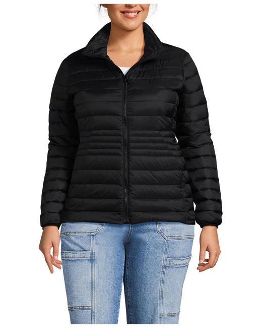 Lands' End Black Plus Size Wanderweight Packable Down Jacket