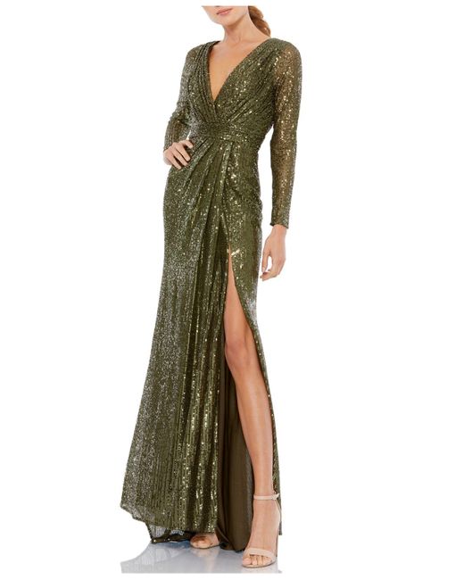 Mac Duggal Sequin V-neck Gown in Green | Lyst