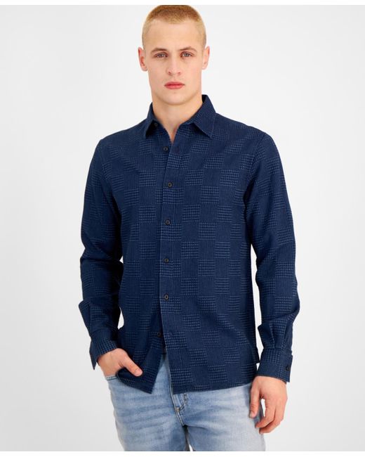 Sun & Stone Blue Sun + Stone Cristiano Long Sleeve Button-front Patchwork Shirt for men