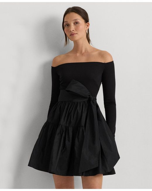Lauren by Ralph Lauren Black Off-the-shoulder Fit & Flare Dress