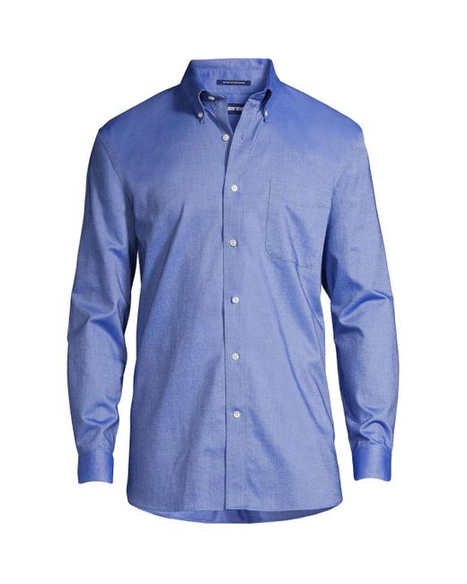 Lands' End Blue Tall Traditional Fit Solid No Iron Supima Oxford Dress Shirt for men