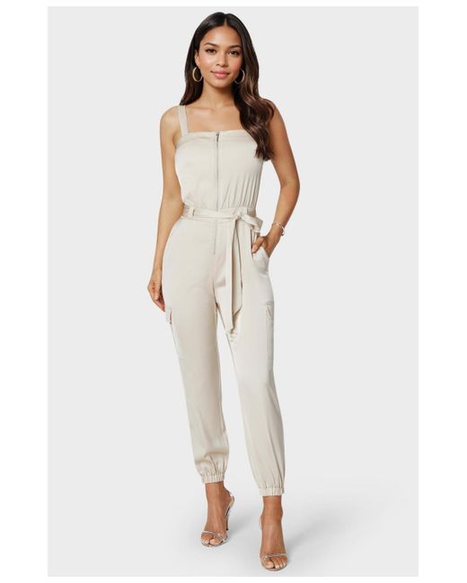 Bebe White Zip Front jogger Jumpsuit
