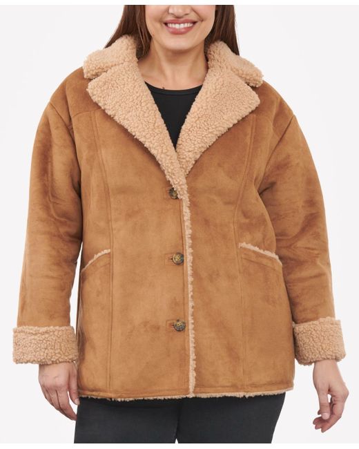 Lucky Brand Brown Plus Size Faux Shearling Button-front Coat