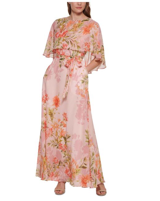 Eliza J Chiffon Capelet Gown in Pink | Lyst