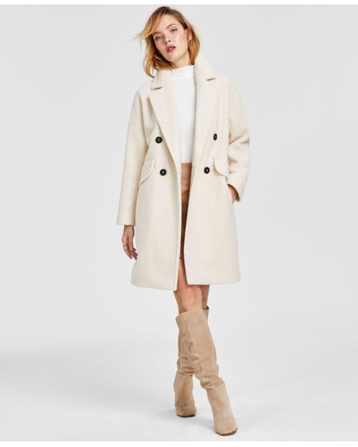 BCBGeneration Natural Double-breasted Bouclé Walker Coat, Created For Macy's