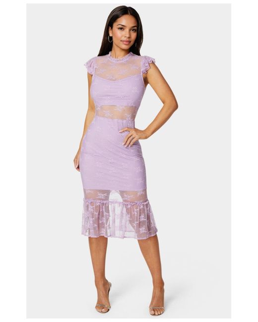 knee length dresses for ladies Lace Trim Flounce Dress