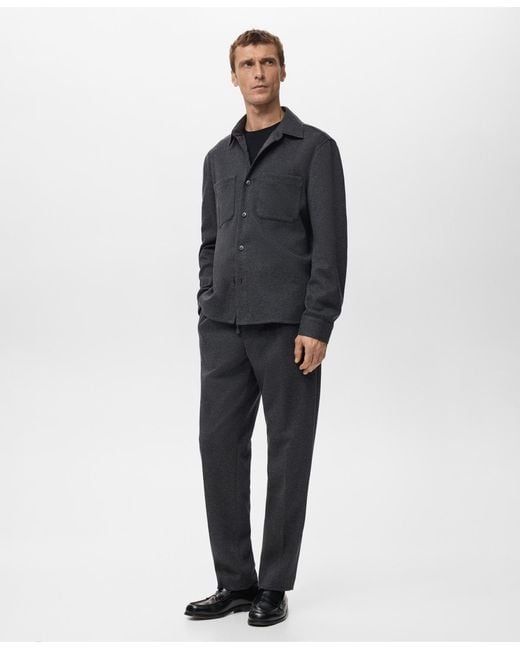 Mango Blue Pockets Flannel Overshirt for men