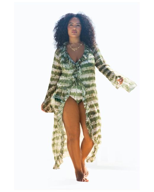 FASHION-SZN CURVE Blue Curve Tie Dye Ruffle Resort Kaftan
