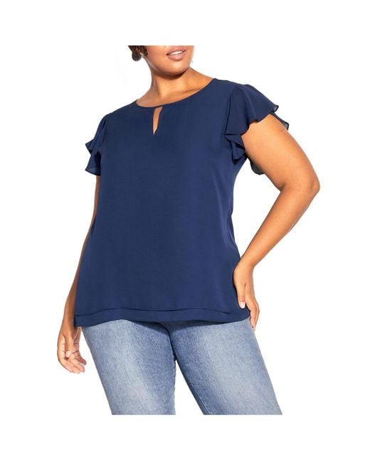 City Chic Blue Plus Size Sweet Waterfall Top