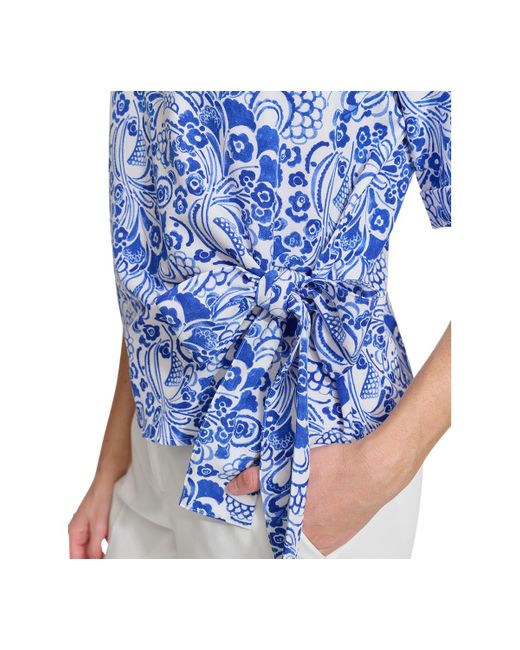 Tommy Hilfiger Blue Side-tie Cuffed-sleeve Blouse