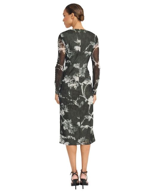 Maggy London White Long Sleeve Printed Midi Dress