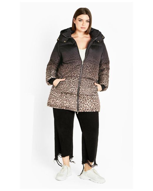 Avenue Black Plus Size Indi Print Puffer Jacket