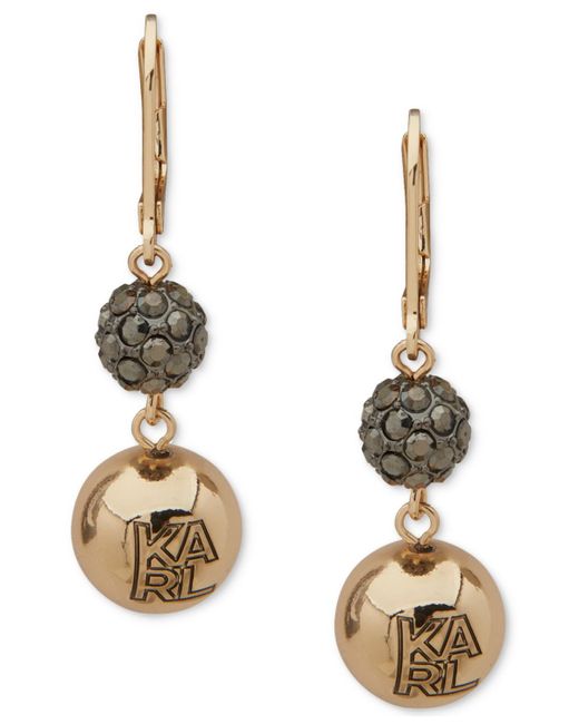 Karl Lagerfeld Metallic Pave Fireball & Logo Bead Double Drop Earrings